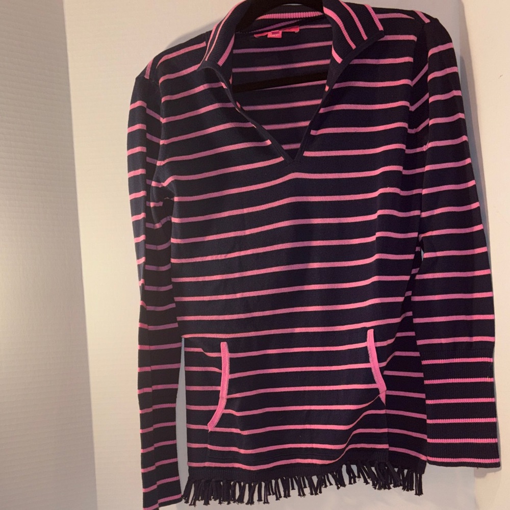 Lilly Pulitzer Navy and Pink Striped Sweater M